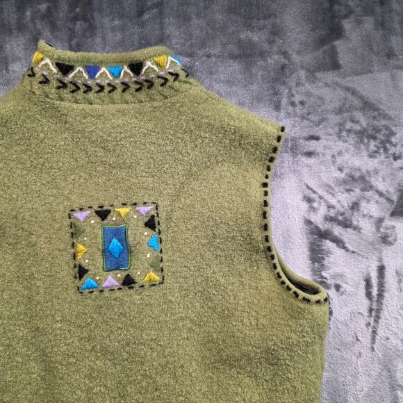 Icelandic Design Womens Wool Vest Embroidered Green Button Up Size S - Picture 8 of 14